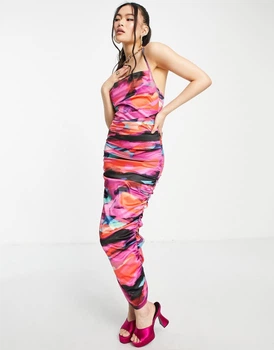 Атласна сукня ASOS DESIGN Cowl Ruched Maxi Рожевий EU36 113498048