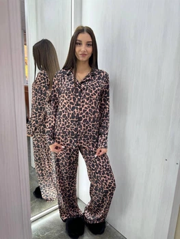 Пижама женская сатиновая леопардовый принт,рубашка+штаны,L-XL