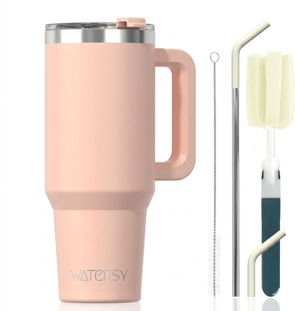 Термобутылка WATERSY 1.18 л с ручкой , металлической трубочкой ,вакуумный термостакан , с щеткой для чистки в комплекте