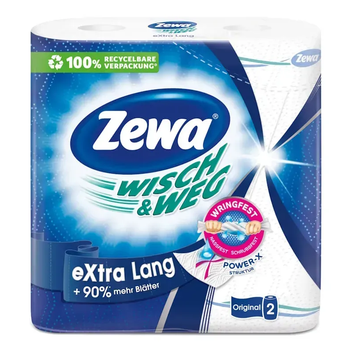 Рушники паперові ZEWA Wisch Weg Extra Lang 2шт. 2-шар. 72арк. (суперміцні, можна викрутити)