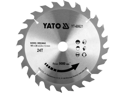 Диск пильный твердосплавный YATO по дереву 185 x 20 x 2.2 x 1.5 мм 24 зуба YT-60621