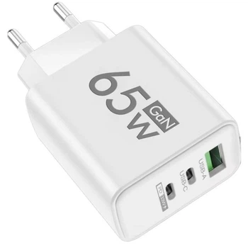 Зарядное устройство для телефона 65W GaN TRG-185, USB Type-C и A, быстрая зарядка Белая