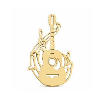 Брошь из стали BROCHE бижутерия Музыка Гитара с нотами золотистая BRSF115219
