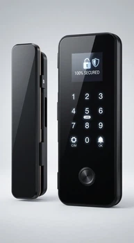 Интеллектуальный накладной замок на стеклянные двери Intelligent Glass Door Lock - отпечаток пальца, код, RFID-карта, ключ (черный)