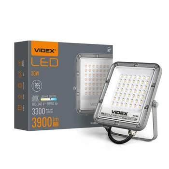 LED прожектор 30W VIDEX с алюминиевым влагозащищенным корпусом 4500Lm 5000K серый IP65 VL-F2-305G