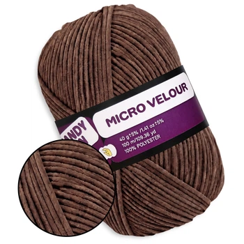 Candy-yarn Micro Velour, коричневий №32, мікровелюр 40 г/100 м, плюшева пряжа для в’язання іграшок, амігурумі, пледів, велюрова м’яка пряжа