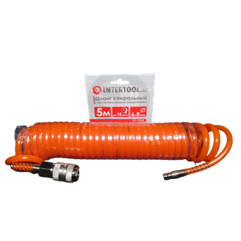 Шланг подкачки INTERTOOL 5м х 6,0 х 8мм, до 15 Атм, штуцерованный, спиральный, полиуретановый (42454)