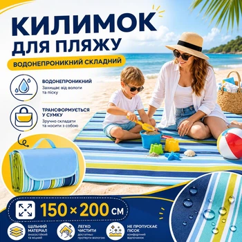 Килимок водонепроникний складний для пляжу підстилка 150*200 см Blue