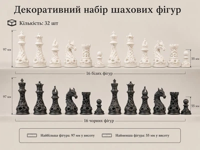 Шаховий набір дракони у готичному стилі для гри та декору. Aivory