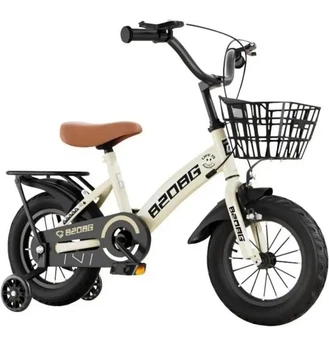 Детский велосипед 12" FD-117-12 с корзиной и дополнительными колесами стальная рама ручной тормоз до 60 кг 2+ года бежевый