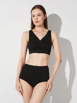 Комплект для кормления KOKO Boutique: топ на запах и высокие послеродовые трусы с карманом Черный, XS/S