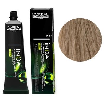 Стійка фарба для волосся L'Oreal Professionnel Paris без аміаку INOA 9.13 Дуже світлий блондин попелястий золотистий 60 мл