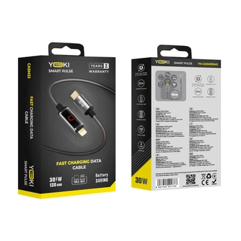 Кабель USB YOKI SM33 Smart Pulse Type-C to Lightning 30W (10V/3A) 1.2m с LED-индикатором для зарядки и передачи данных до 480Mbps Black