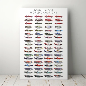 Интерьерная картина Формула 1, мировые чемпионы 1950-2021 годов, Formula 1, F1, гонки, спорт, 42×28 см (id3057)