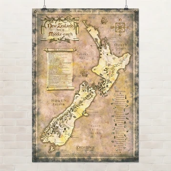 Постер Властелин колец, места съёмок фильма, Lord Of The Rings, Новая Зеландия, A2 60×42 см (id0351)