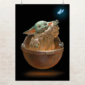 Постер Малюк Йода та і метелик, Грогу, Мандалорець, Baby Yoda, Mandalorian, Star Wars, A3 42×30 см (id3963)
