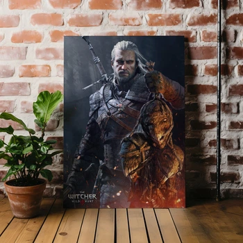 Интерьерная картина Ведьмак Геральт с трофеями, Witcher, Geralt, декор в комнату геймера, 42×30 см (id3758)