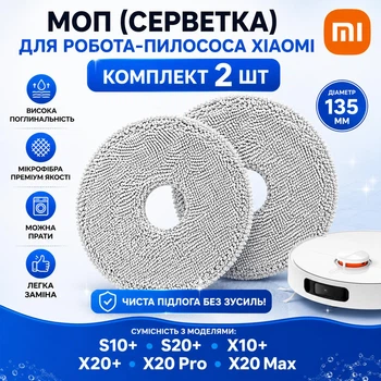Мопи (серветки) для робота-пилососа Xiaomi Robot Vacuum S10+ / S20+ / X10+ / X20+ / X20 Pro / X20 Max, 135 мм, 2 шт