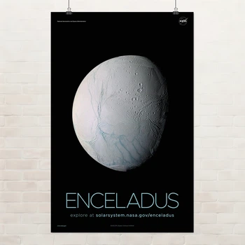 Постер Энцелад, спутник Сатурна, Enceladus, NASA, НАСА, космос, астрономия, A3 42×27 см (id7101)
