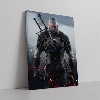 Интерьерная картина Ведьмак Геральт на поле боя, Witcher, плакат для геймера, 60×43 см (id2017)