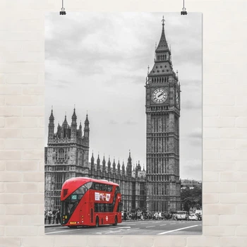 Постер Англия, Лондон, Биг Бэн и красный автобус, London, England, интерьерный декор, A3 42×30 см (id2428)
