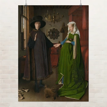Постер Портрет четы Арнольфини, Ян ван Эйк, Jan van Eyck, Arnolfini Portrait, A3 41×30 см (id6982)