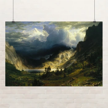 Постер Альберт Бирштадт, Буря в Скалистых горах, Albert Bierstadt, репродукция картины, A3 28×42 см (id7006)