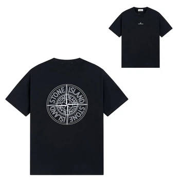 Чоловіча літня футболка Stone Island з принтом XL чорна (STD005)