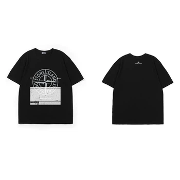 Мужская летняя футболка Stone Island с принтом 2XL черная (STD020)