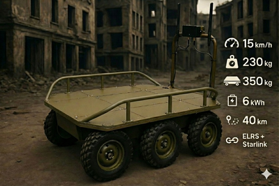 Наземний шестиколісний дрон-евак-логіст RoboTrack 6х6 (350кг вантаж)
