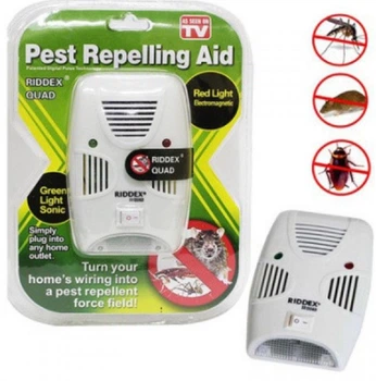 Электромагнитный отпугиватель мышей, тараканов, мух, комаров Riddex Quad Pest Repelling Aid, работает от сети, площадь воздействия до 200 кв.м, белый