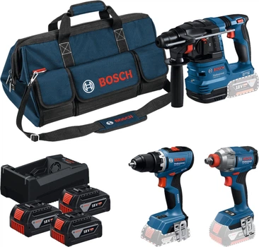 Набор Bosch Professional: перфоратор GBH 18V-22, шуруповерт GSR 18V-65, гайковерт GDX 18V-285, 3 акб 5 Ah, з/у, сумка (0615A50093)
