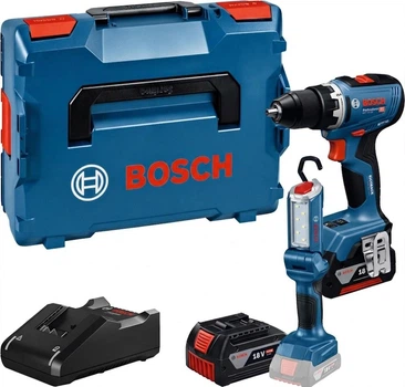 Аккумуляторная дрель-шуруповерт Bosch Professional GSR 18V-65, ліхтар GLI 18V-300, 2 акб 5.0Ah, з/у, L-BOXX (06019N3203+06014A1100)