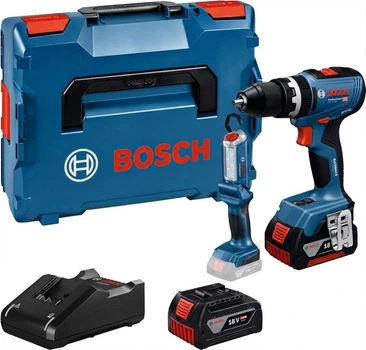 Аккумуляторная ударная дрель-шуруповерт Bosch Professional GSB 18V-65, ліхтар GLI 18V-300, 2 акб 5 Ah, з/у, кейс BOXX 136 (06019N3303+06014A1100)