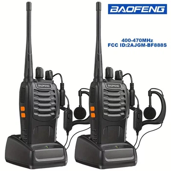 Комплект раций BAOFENG BF-888S UHF 400-470 МГц, 2 шт, аккумулятор 1500mAh, зарядные станции, гарнитуры, для походов, кемпинга и связи, черный
