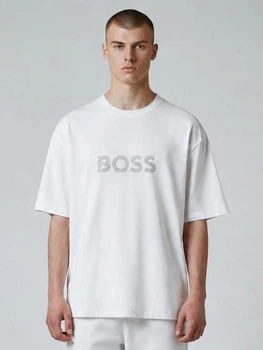 Футболка хлопковая длинная мужская Hugo Boss Tee Shirt Drop Needle HB12001.1M M Белая с вышивкой (555424981032)