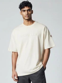 Футболка хлопковая длинная мужская Moncler Embroidered Tonal Logo Cotton T-Shirt MC12001.5L L Белая с вышивкой (121282792894)