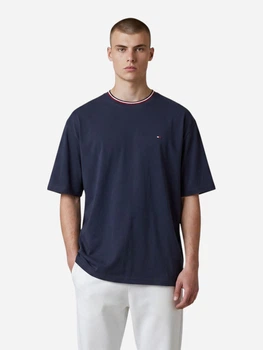 Футболка хлопковая длинная мужская Tommy Hilfiger Essential T-Shirt TH12002.8L L Темно-синяя (444589996023)
