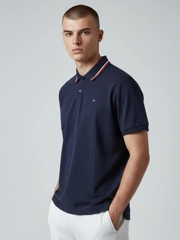 Поло длинное мужское Tommy Hilfiger RWB Collar Reg Polo TH12005.5L L Темно-синее (444586630346)