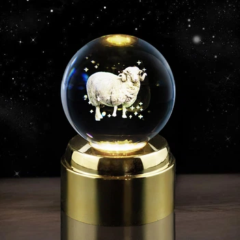 Хрустальный шар на 3D платформе с подсветкой Kaktus Зодиак Овен 80мм