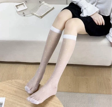 Женские прозрачные гольфы в горошек, белые, One Size