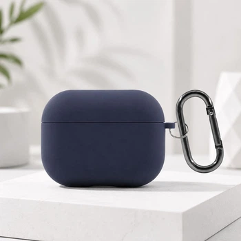 Силиконовый чехол CasePro Soft Touch Silicone Case для Apple AirPods 4 с микрофиброй и карабином Midnight Blue темно синий