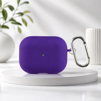 Силиконовый чехол CasePro Soft Touch Silicone Case для Apple AirPods 4 с микрофиброй и карабином Ultraviolet темно фиолетовый