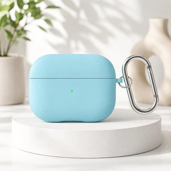 Силіконовий чохол CasePro Soft Touch Silicone Case для Apple AirPods 4 з мікрофіброю та карабіном Sea blue блакитний бірюзовий