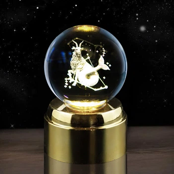 Хрустальный шар на 3D платформе с подсветкой Kaktus Зодиак Козерог 80мм