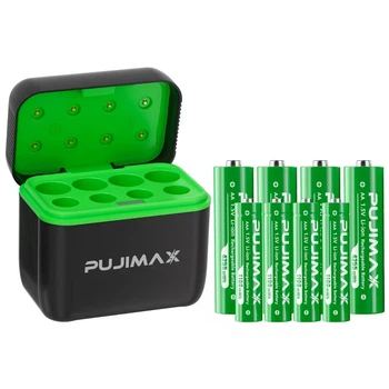 Зарядний кейс PUJIMAX 8в1 для AA/AAA 1.5V Li-ion акумуляторів + комплект батарейок, інтелектуальна швидка зарядка