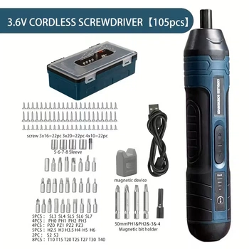 Профессиональная электроотвертка 3.6V с регулировкой момента + набор 105 бит, аккумуляторная отвертка для точного ремонта