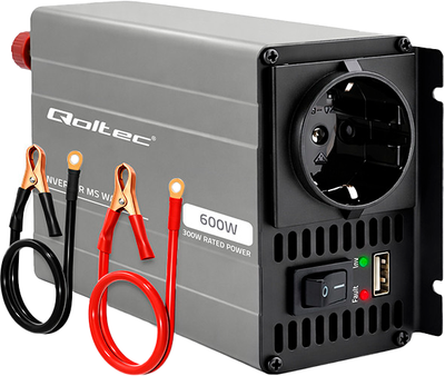 Przetwornica samochodowa Qoltec MS Wave 300/600W 12V / 230V (5901878526805)