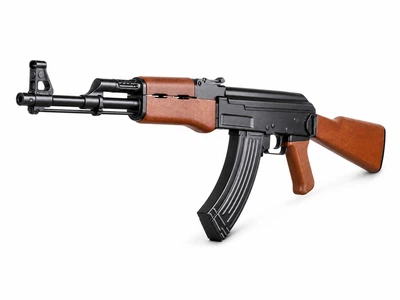 Автомат Калашникова игрушечный металлический АК-47 на пульках 6 мм черный с коричневым 87 см