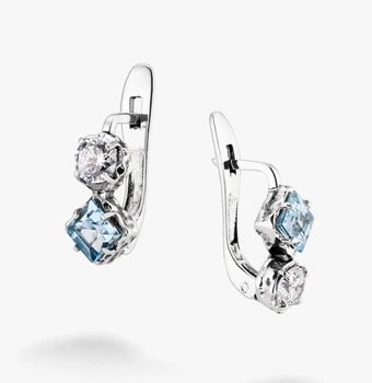 Серьги серебряные ассиметричные Лириды Голубой Топаз 925 Zirkon